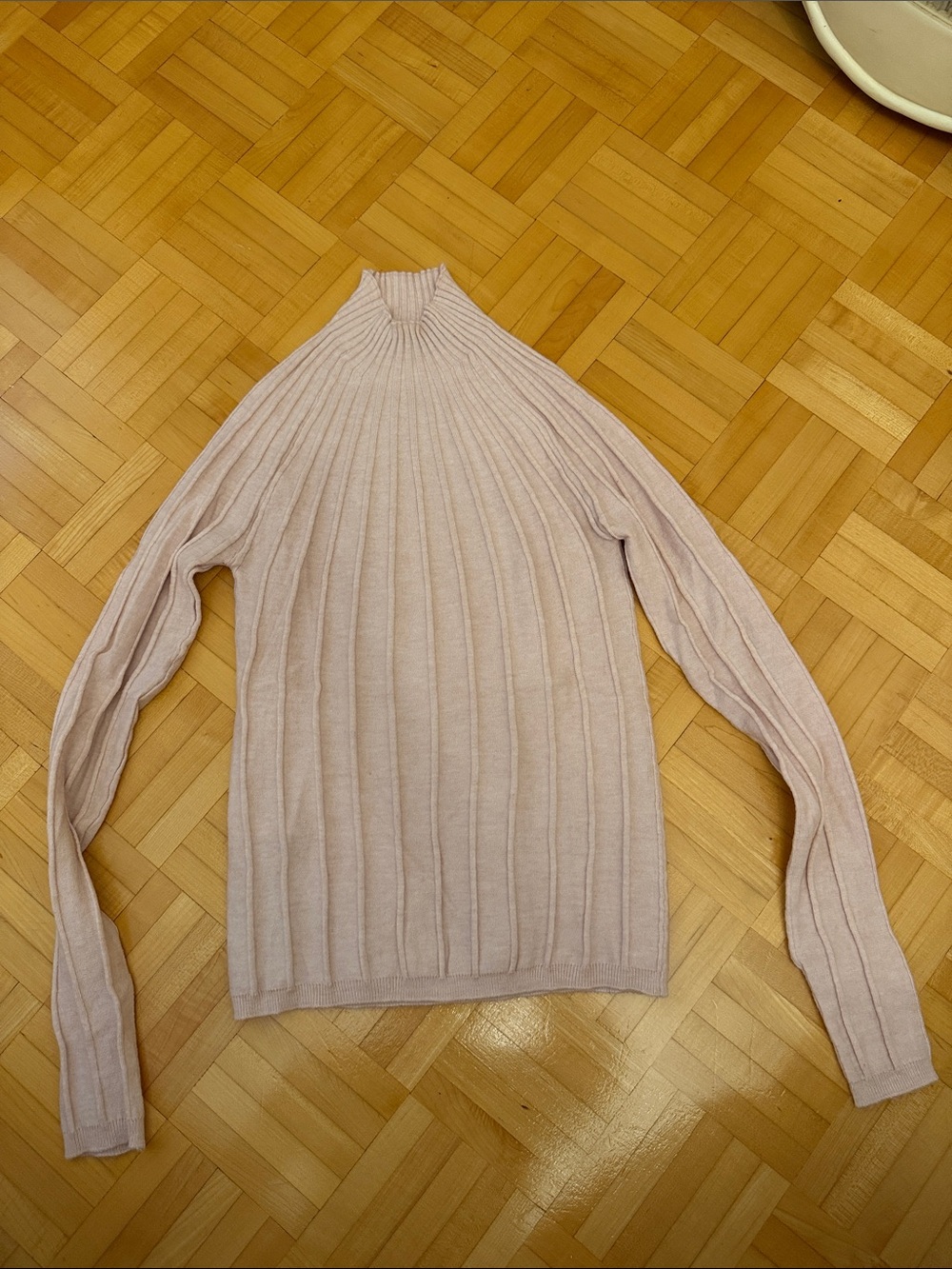 MANGO Women’s Light Pink Ribbed Mock Neck Sweater top - Picture 2 of 4